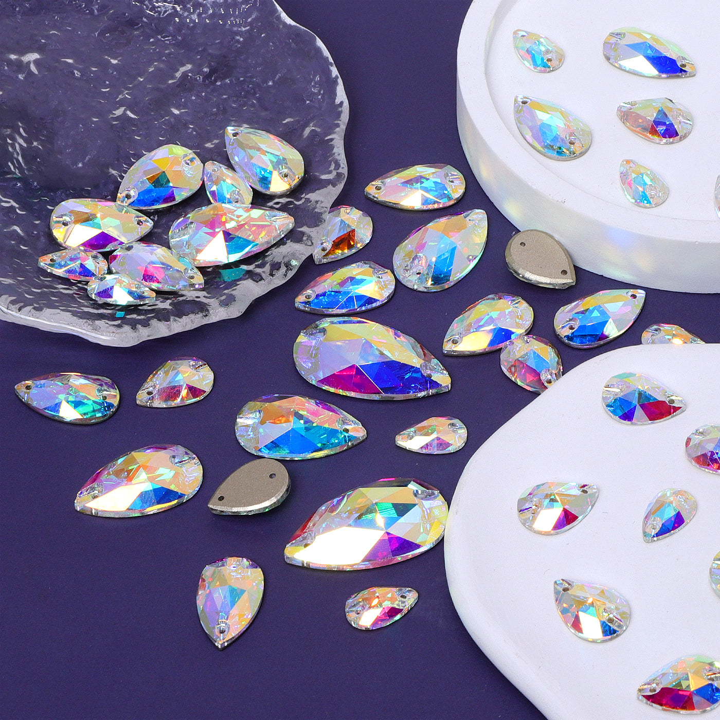 Crystal AB Drop Forme de haute qualité en verre coudre des strass