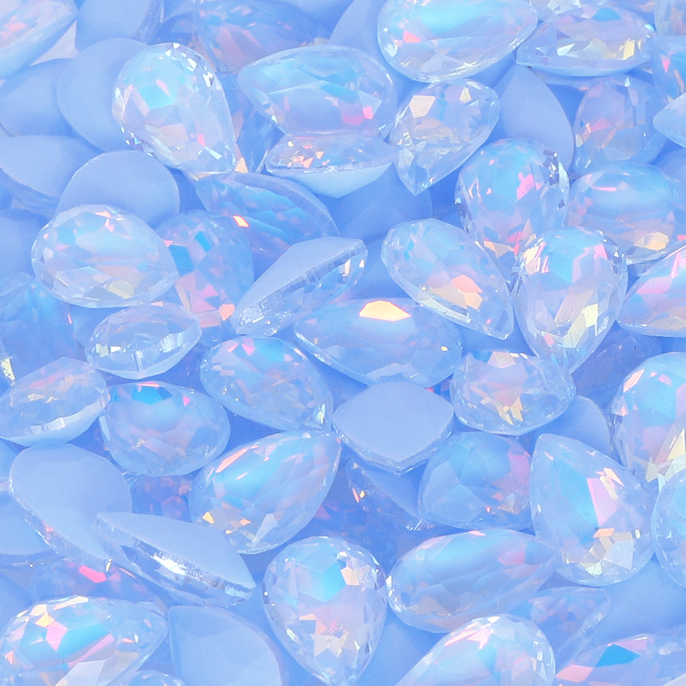 Light Blue AM Drop Shape Glass Pointed Back Fancy Rhinestones