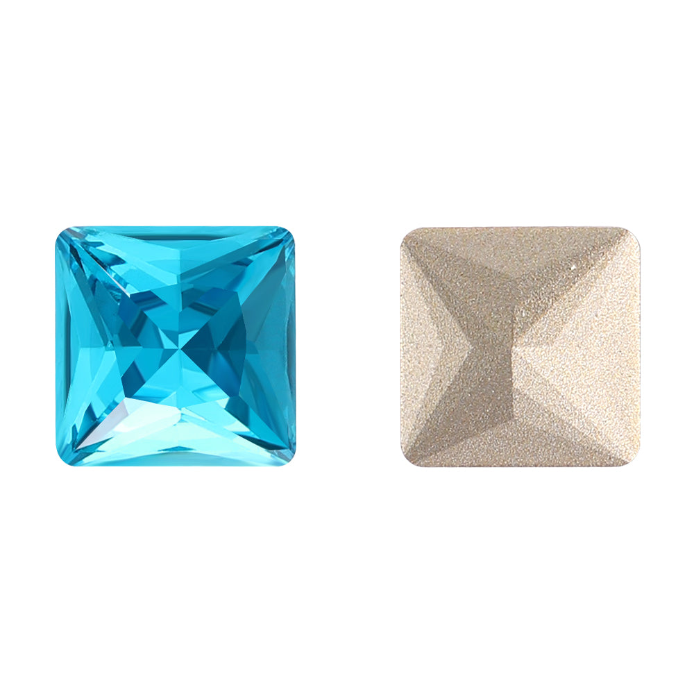 Aquamarine Princess Square Shape High Quality Glass Pointed Back Fancy Rhinestones