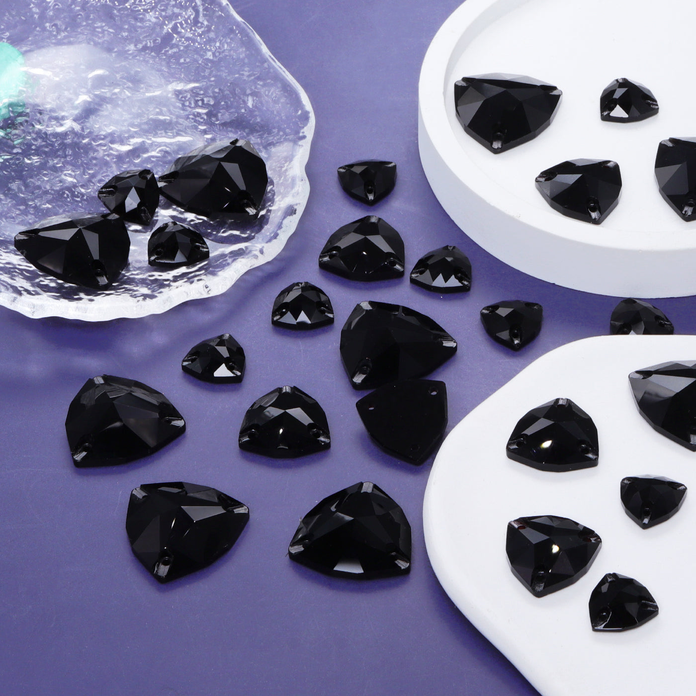 Mixed Sizes Jet Trilliant Shape High Quality Glass Sew-on Rhinestones