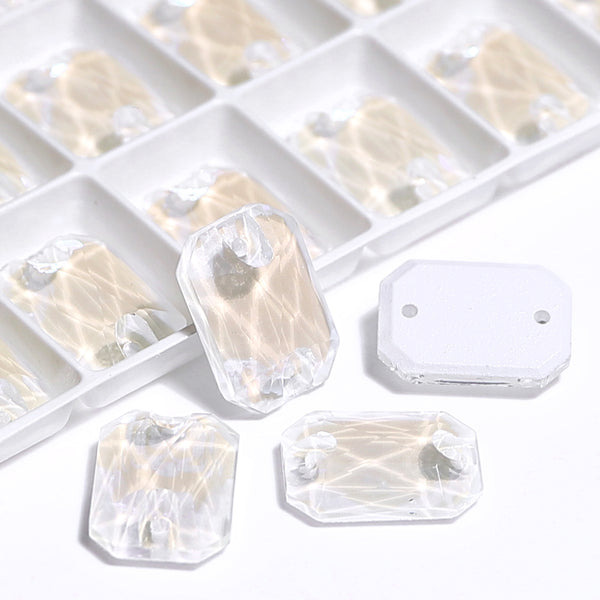 Electric Neon White Octagon Shape High Quality Glass Sew-on Rhinestones