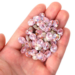 Cognac Pink Oval Shape Glass Pointed Back Fancy Rhinestones