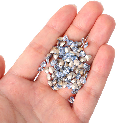 Lt Light Blue Heart Glass Glass apunta hacia atrás Rhinestones elegantes Imagen secundaria del producto