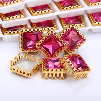 Rose Princess Square Shape High-Quality Glass Sew-on Nest Hollow Claw Rhinestones WholesaleRhinestone