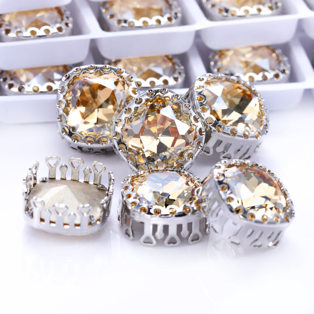 Golden Shadow Cushion Square Shape High-Quality Glass Sew-on Nest Hollow Claw Rhinestones WholesaleRhinestone