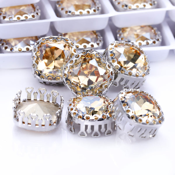 Golden Shadow Cushion Square Shape High-Quality Glass Sew-on Nest Hollow Claw Rhinestones WholesaleRhinestone
