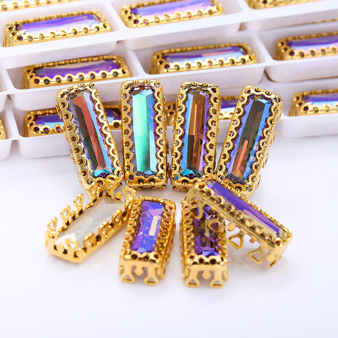 Ghost Light Princess Baguette Shape High-Quality Glass Sew-on Nest Hollow Claw Rhinestones
