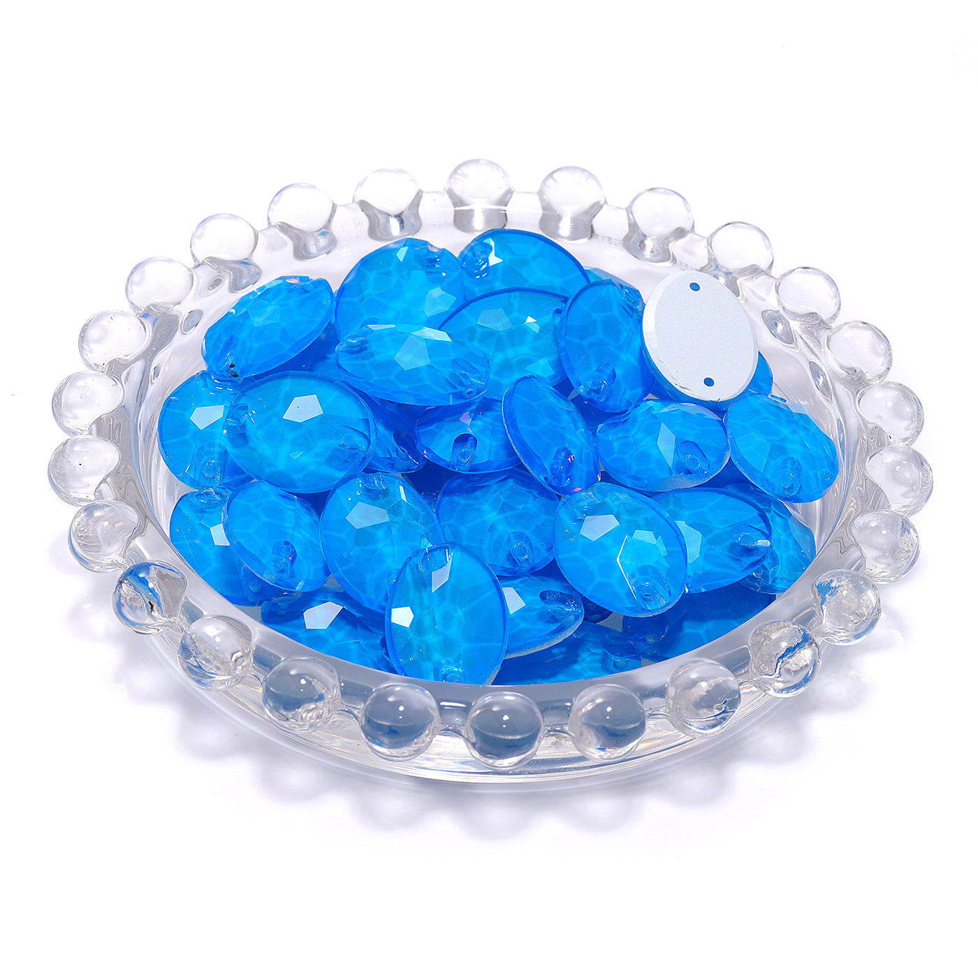 Electric Neon Blue Oval Shape High Quality Glass Sew-on Rhinestones