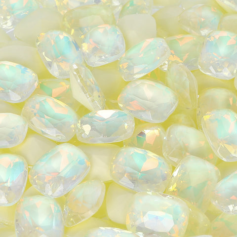 Light Yellow AM Pillow Shape Glass Pointed Back Fancy Rhinestones