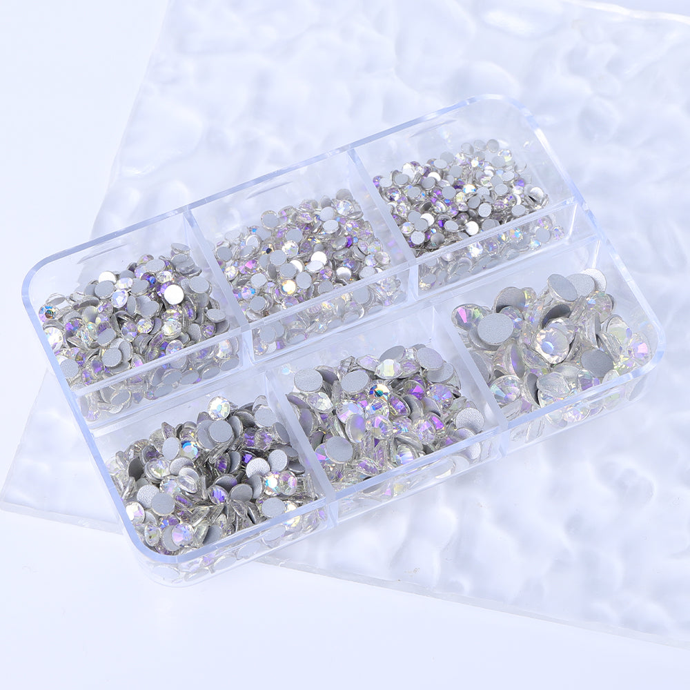 Mixed Sizes 6 Grid Box Starry Sky Glass FlatBack Rhinestones For Nail Art  Silver Back WholesaleRhinestone