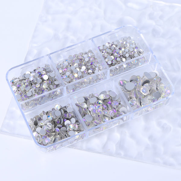 Mixed Sizes 6 Grid Box Starry Sky Glass FlatBack Rhinestones For Nail Art  Silver Back WholesaleRhinestone