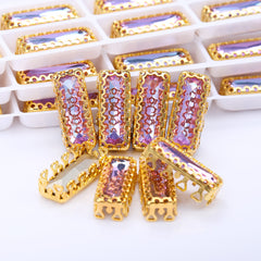 Vitrail Light Princess Baguette Shape High-Quality Glass Sew-on Nest Hollow Claw Rhinestones