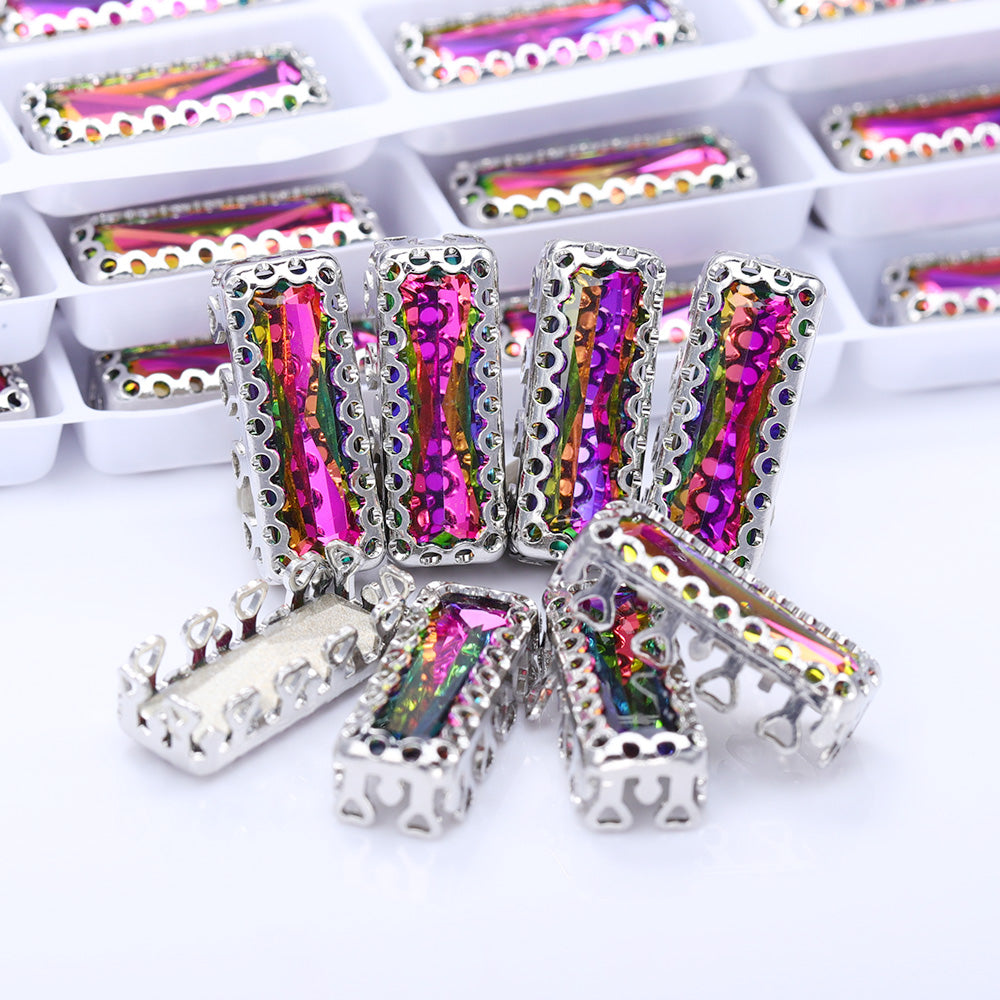 Volcano Princess Baguette Shape High-Quality Glass Sew-on Nest Hollow Claw Rhinestones