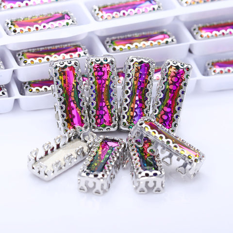 Volcano Princess Baguette Shape High-Quality Glass Sew-on Nest Hollow Claw Rhinestones