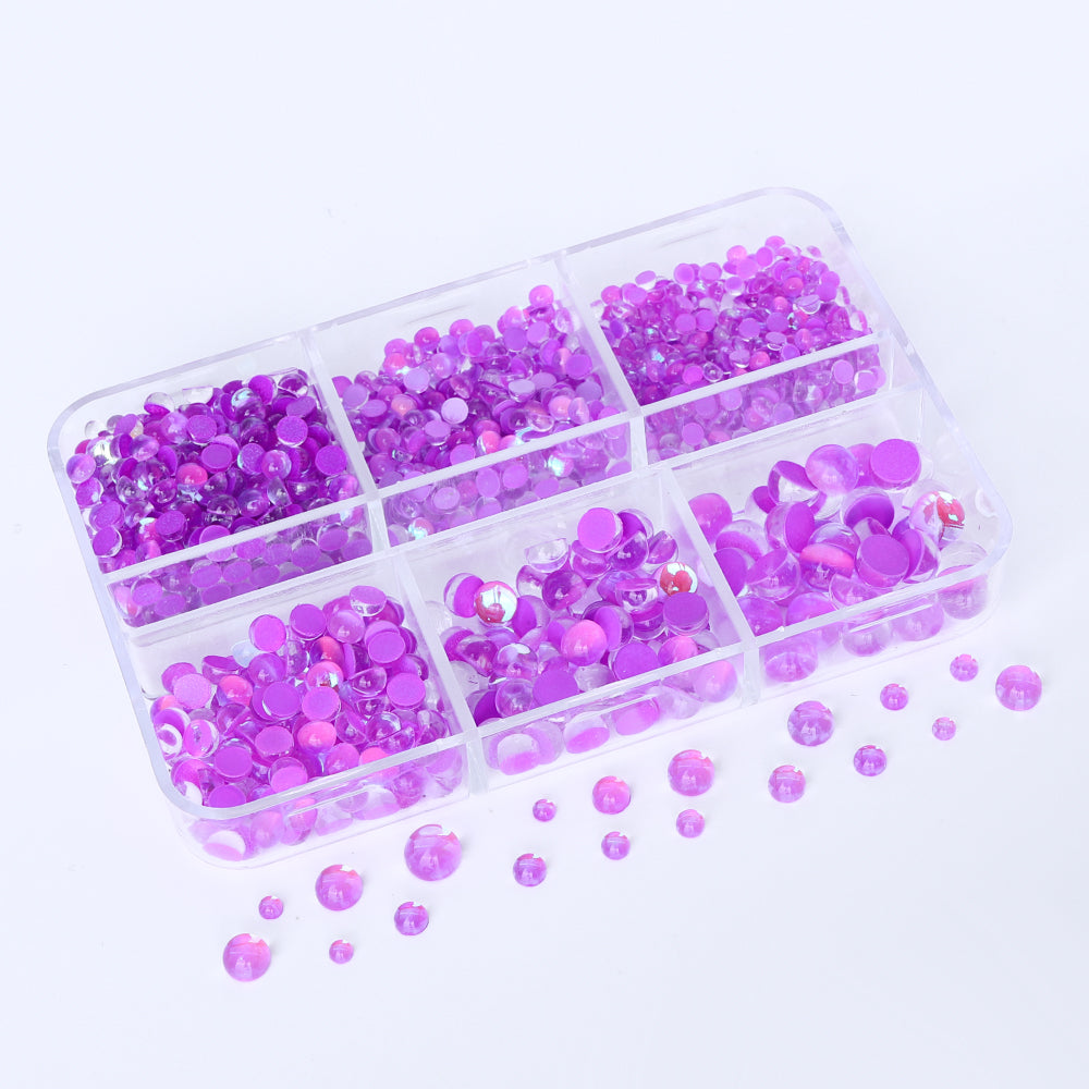 Mixed Sizes 6 Grid Box Mocha Purple Mermaid Tears Glass Half Pearls Rhinestones WholesaleRhinestone