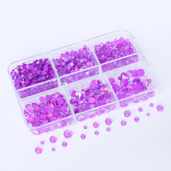 Mixed Sizes 6 Grid Box Mocha Purple Mermaid Tears Glass Half Pearls Rhinestones WholesaleRhinestone