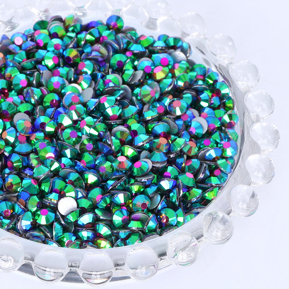 Peacock Green Glass FlatBack Rhinestones Silver Back WholesaleRhinestone