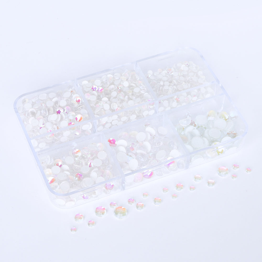 Mixed Sizes 6 Grid Box Mocha White Mermaid Tears Glass Half Pearls Rhinestones WholesaleRhinestone