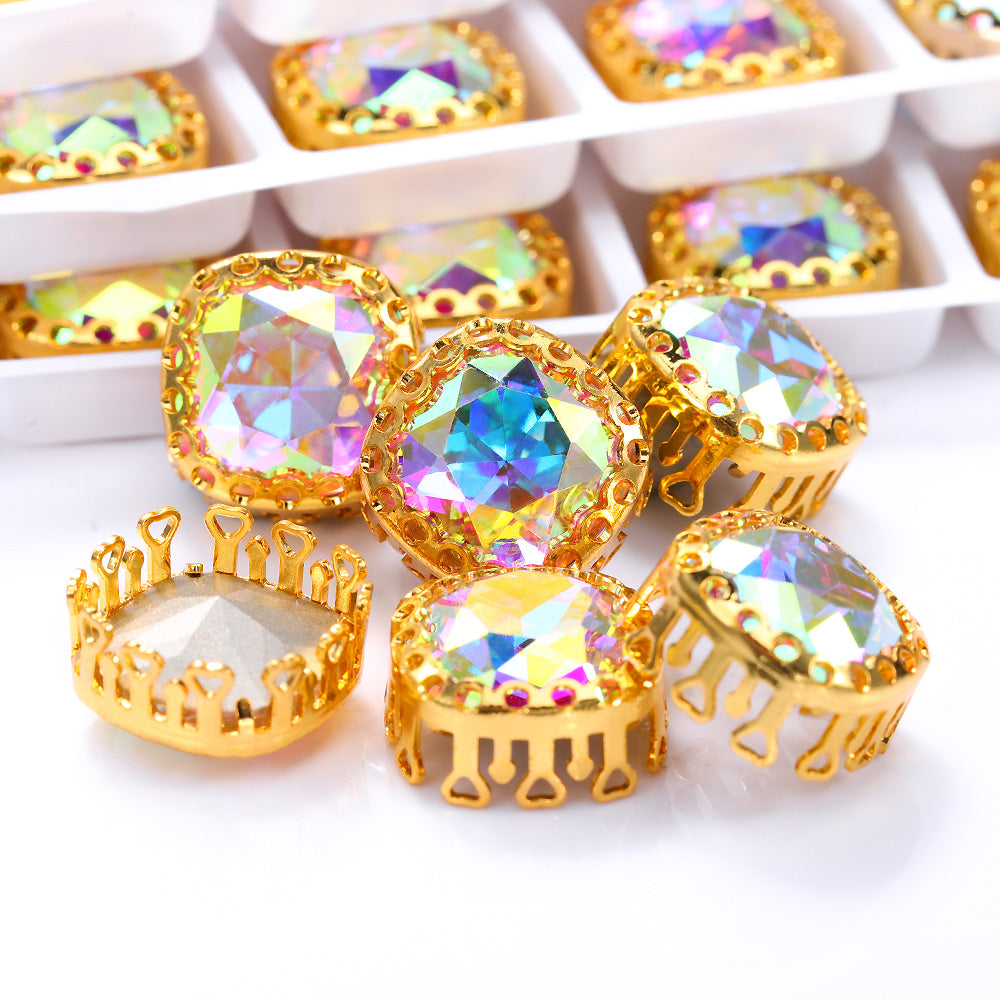 Crystal AB Cushion Square Shape High-Quality Glass Sew-on Nest Hollow Claw Rhinestones WholesaleRhinestone