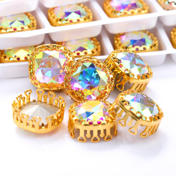 Crystal AB Cushion Square Shape High-Quality Glass Sew-on Nest Hollow Claw Rhinestones WholesaleRhinestone