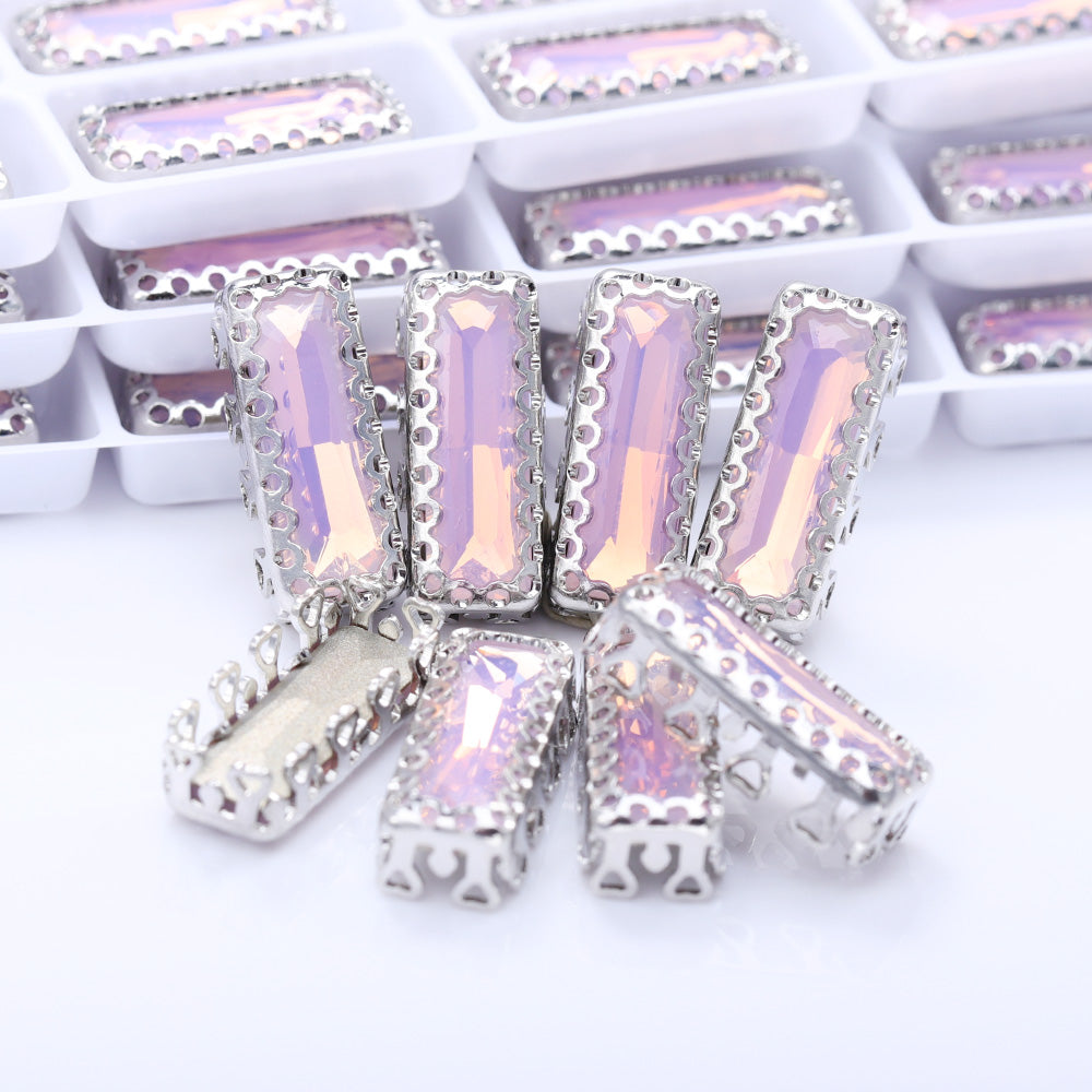 Rose Water Opal Princess Baguette Shape High-Quality Glass Sew-on Nest Hollow Claw Rhinestones