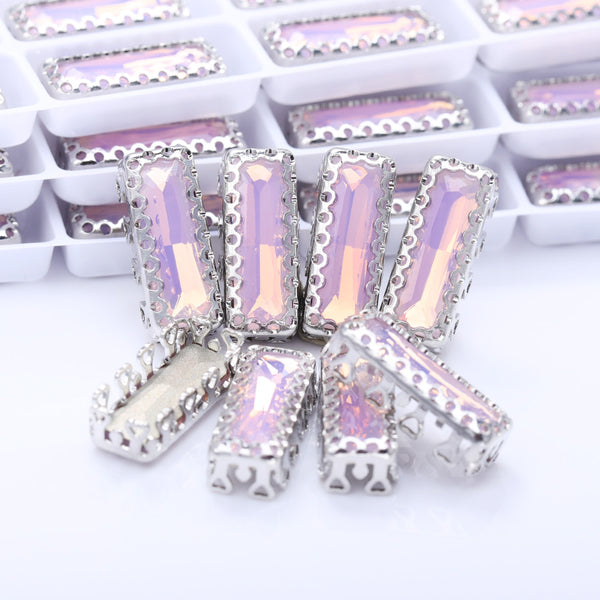 Rose Water Opal Princess Baguette Shape High-Quality Glass Sew-on Nest Hollow Claw Rhinestones