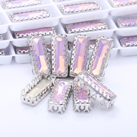 Rose Water Opal Princess Baguette Shape High-Quality Glass Sew-on Nest Hollow Claw Rhinestones