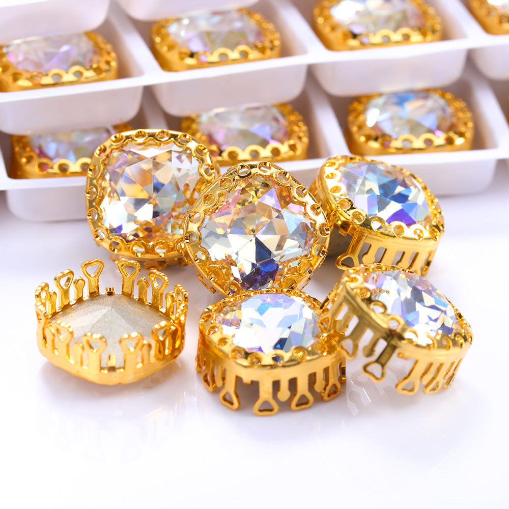 Moonlight Cushion Square Shape High-Quality Glass Sew-on Nest Hollow Claw Rhinestones WholesaleRhinestone