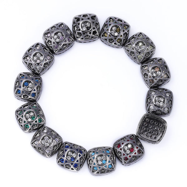 Cushion Square Shape Hematite Plated High-Quality Sew-on Alloy Charms Inlaid Cubic Zirconia WholesaleRhinestone