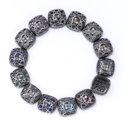 Cushion Square Shape Hematite Plated High-Quality Sew-on Alloy Charms Inlaid Cubic Zirconia