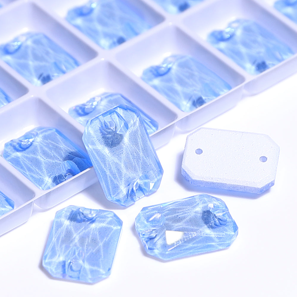 Electric Neon Light Blue Octagon Shape High Quality Glass Sew-on Rhinestones WholesaleRhinestone