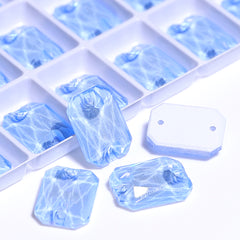 Electric Neon Light Blue Octagon Shape High Quality Glass Sew-on Rhinestones