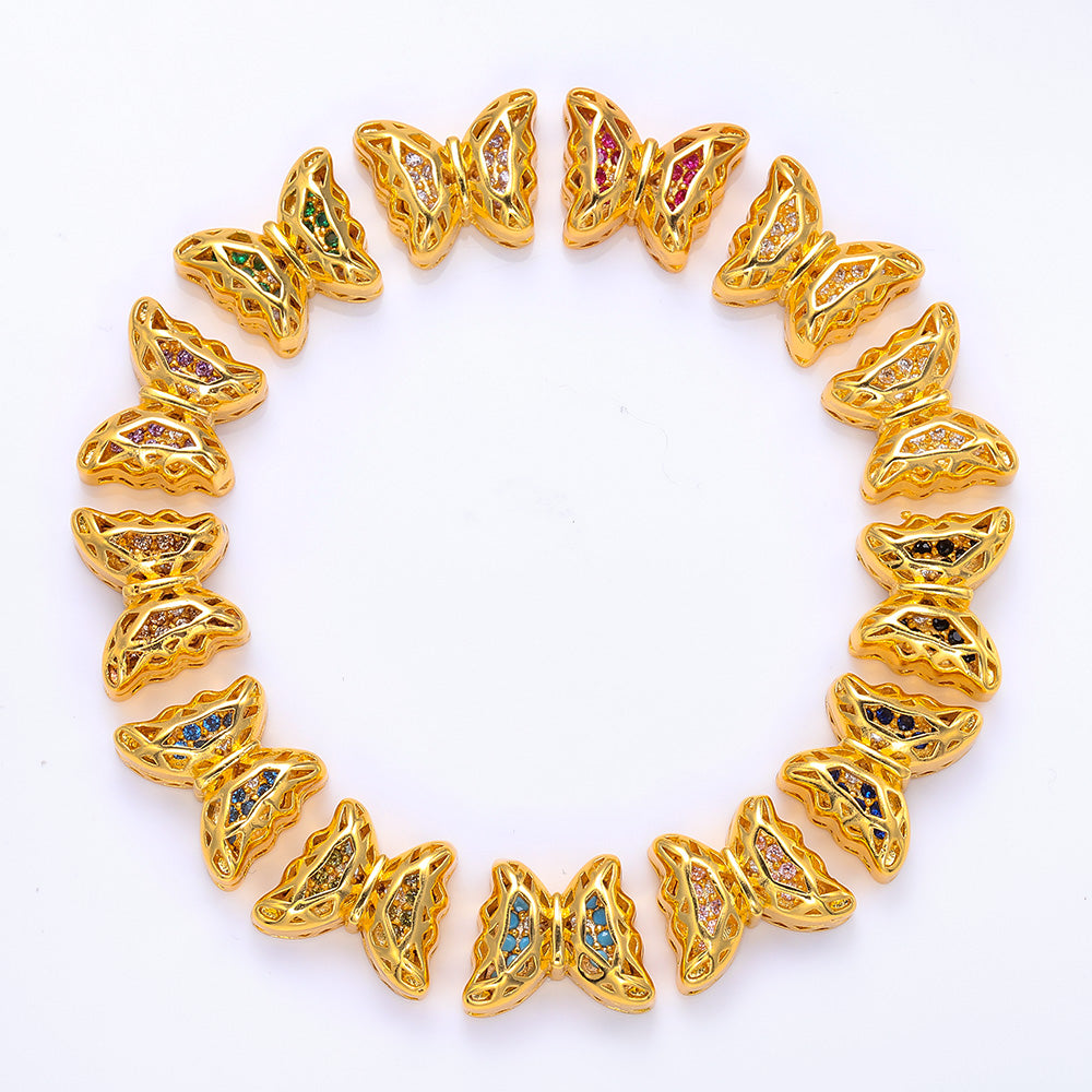 Butterfly Shape Golden Plated High-Quality Sew-on Alloy Charms Inlaid Cubic Zirconia WholesaleRhinestone