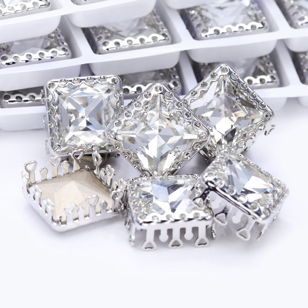 Crystal Princess Square Shape High-Quality Glass Sew-on Nest Hollow Claw Rhinestones WholesaleRhinestone