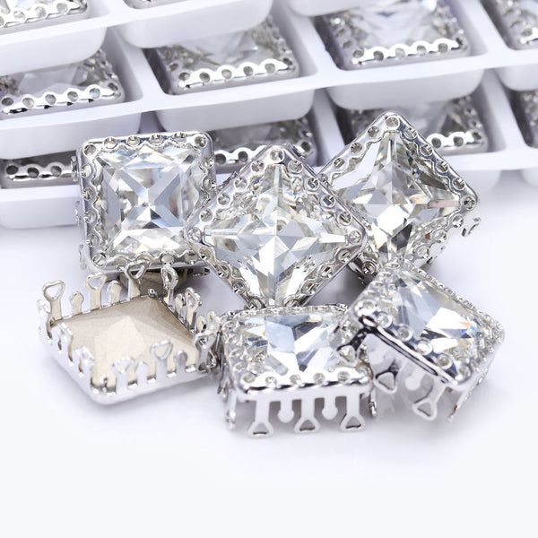 Crystal Princess Square Shape High-Quality Glass Sew-on Nest Hollow Claw Rhinestones WholesaleRhinestone