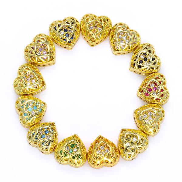 Heart Shape Golden Plated High-Quality Sew-on Alloy Charms Inlaid Cubic Zirconia WholesaleRhinestone