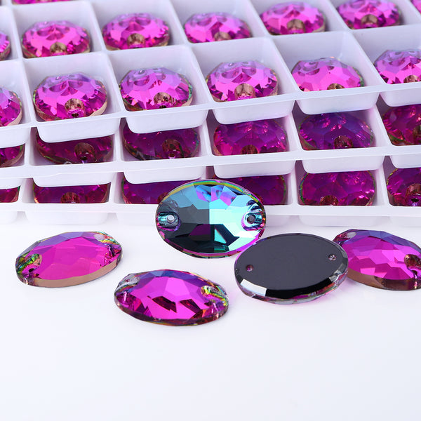 Heliotrope Oval Shape High Quality Glass Sew-on Rhinestones WholesaleRhinestone