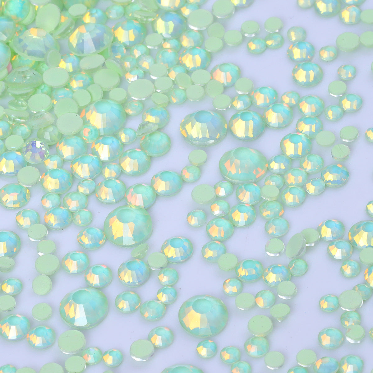 Mixed Sizes Mocha Opal Lt Green Glass Flat Back Rhinestones For Nail Art WholesaleRhinestone