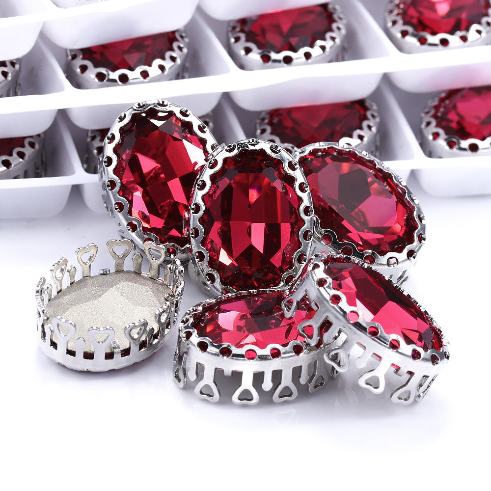 Rose Oval Shape High-Quality Glass Sew-on Nest Hollow Claw Rhinestones