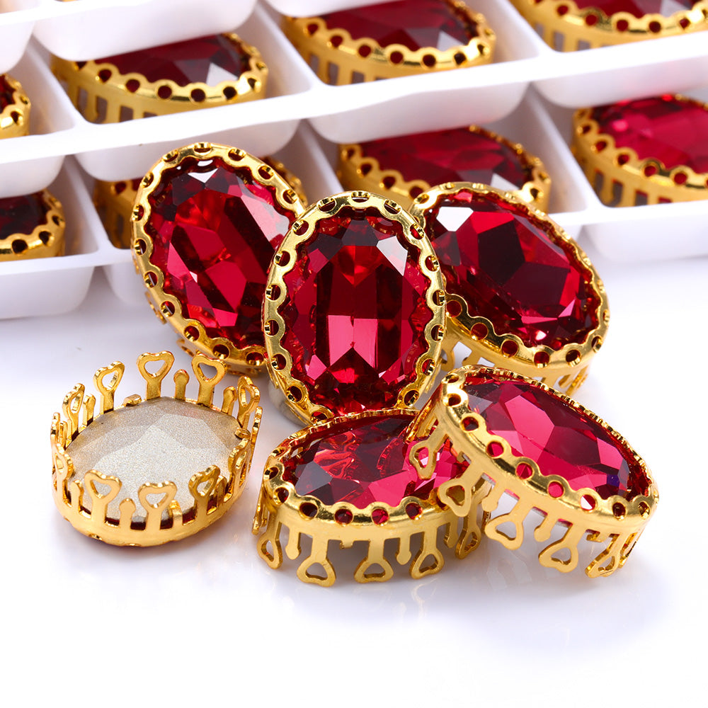 Rose Oval Shape High-Quality Glass Sew-on Nest Hollow Claw Rhinestones WholesaleRhinestone