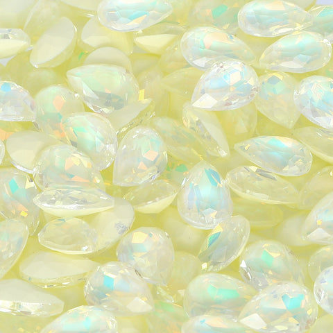 Light Yellow AM Drop Shape Glass Pointed Back Fancy Rhinestones