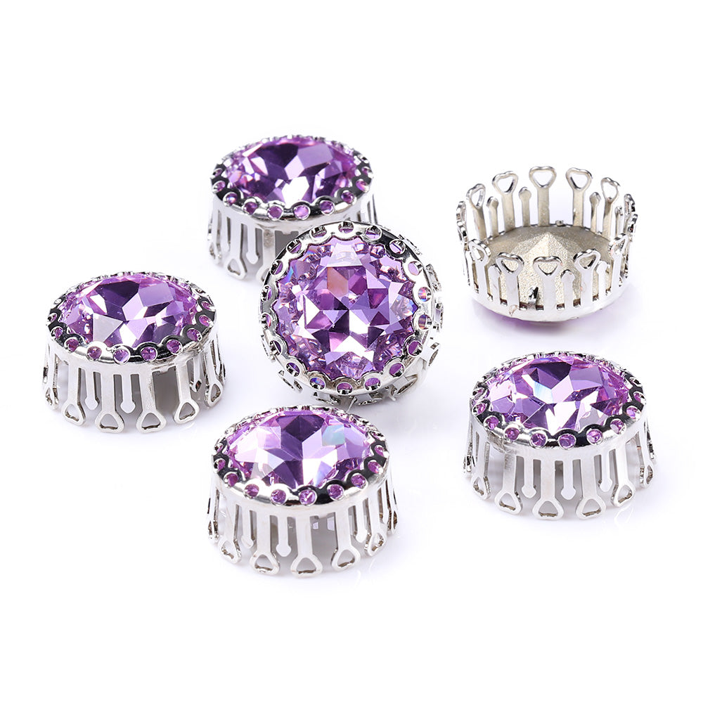 Violet Gemstone Flower Round Shape High-Quality Glass Sew-on Nest Hollow Claw Rhinestones Secondary image