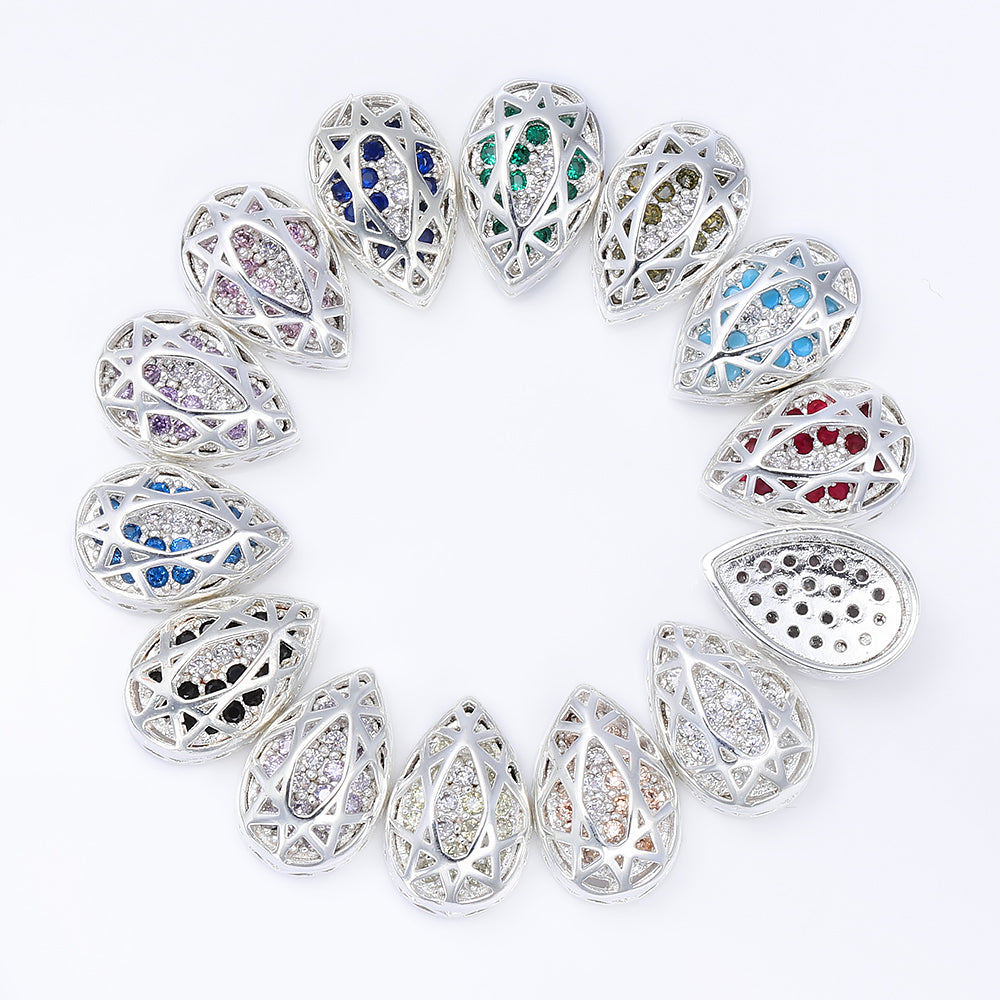 Drop Shape Silver Plated High-Quality Sew-on Alloy Charms Inlaid Cubic Zirconia WholesaleRhinestone