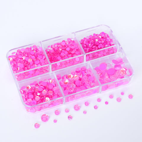 Mixed Sizes 6 Grid Box Mocha Pink Mermaid Tears Glass Half Pearls Rhinestones