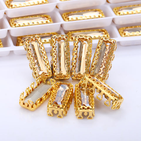 Golden Shadow Princess Baguette Shape High-Quality Glass Sew-on Nest Hollow Claw Rhinestones