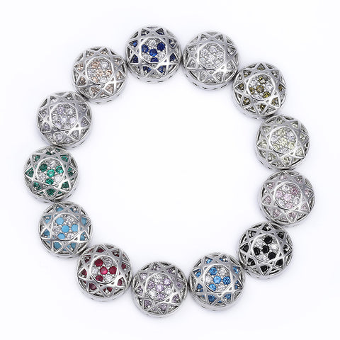 Round Shape Imitation Rhodium Plated High-Quality Sew-on Alloy Charms Inlaid Cubic Zirconia