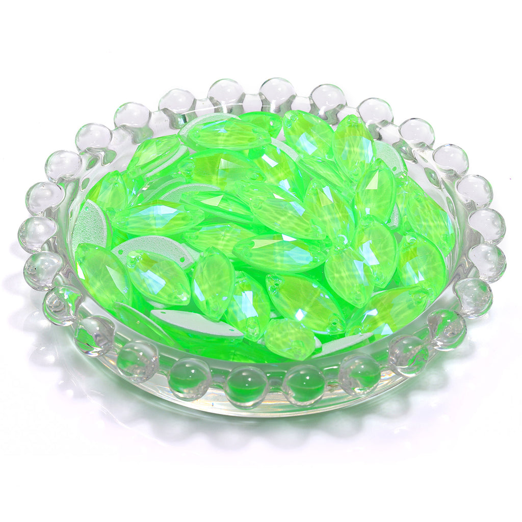 Electric Neon Peridot Navette Shape High Quality Glass Sew-on Rhinestones WholesaleRhinestone