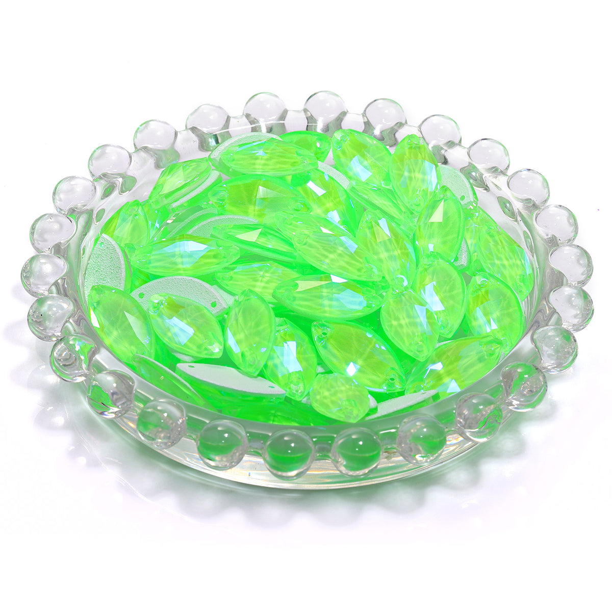 Electric Neon Peridot Navette Shape High Quality Glass Sew-on Rhinestones WholesaleRhinestone