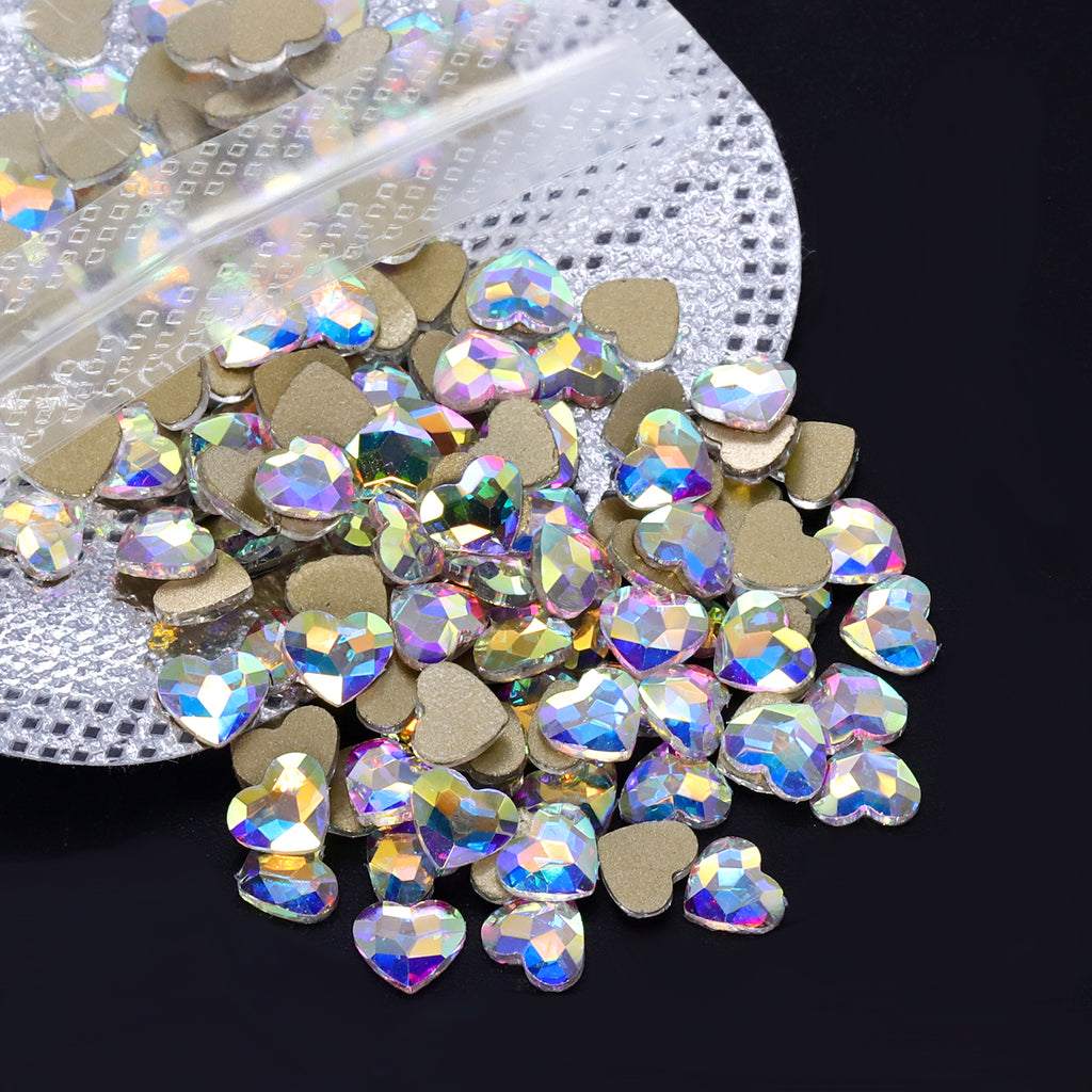 Heart Shape Crystal AB Glass Flat Back Fancy Rhinestones