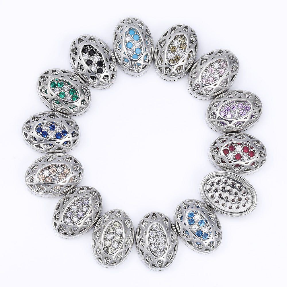 Oval Shape Imitation Rhodium Plated High-Quality Sew-on Alloy Charms Inlaid Cubic Zirconia